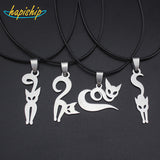 Hapiship 2017 New Women/Men's Jewelry Stainless Steel Little Cute Cat /Dog  lover 3.7cmX2.0cm Pendant Short 17" Necklace  SS-Cat
